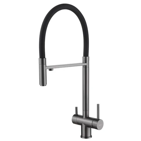 Смеситель ABBER Wasser Kreis AF81141NG для кухни с подключением к фильтру и выдвижной лейкой, оружейная сталь