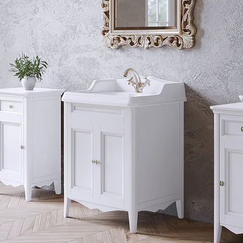 TW Veronica, База с раковиной Simas AR824bi*1 68*54см с 1отв. под смеситель , 2 расп. дверки, доводч. Blum, ручки: Riflesso бронза, цвет: bianco