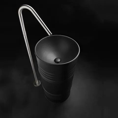 Kerasan Artwork Раковина свободностоящая "BARREL" d 45,H 90 см, без отв под смеситель. слив в стену, цвет Nero matt