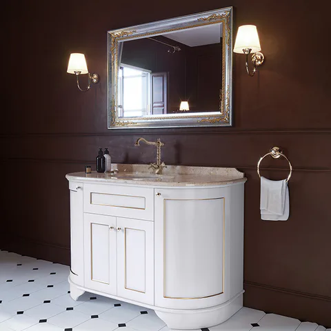 TW YORK База с раков.Simas S53 bi, 129*58*h86см, 4 расп. дв., доводч. Blum, ручки: состар.серебро, цвет: bianco,декор: поталь oro antico(без мрамора)