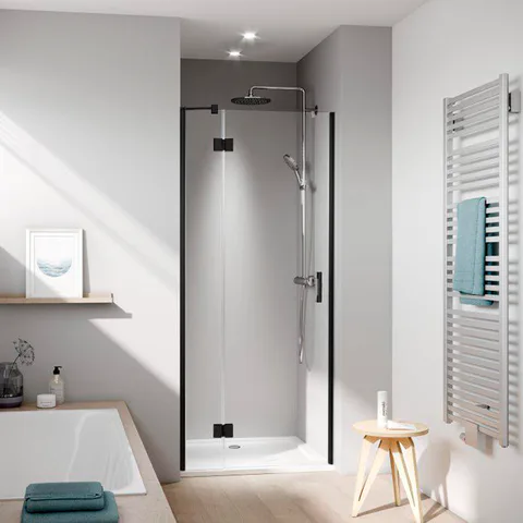 Kermi LIGA  Дверь в нишу  c непод.сегментом  LI SFL 1200x2000,  Schwarz Soft+прозрачное стекло с Kermiclean