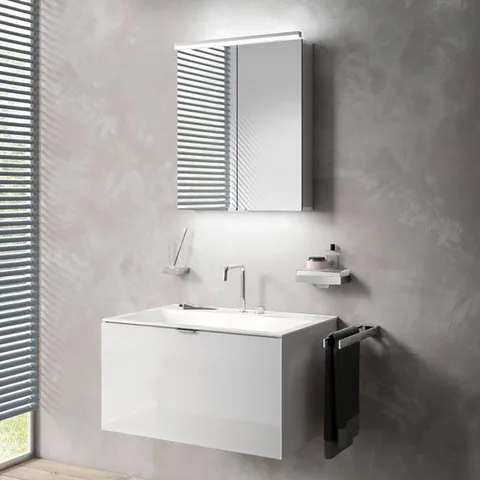 Emco Vanity units Тумба под раковины 9577 114 20/21/22/23, 1208х521хh440мм, подвесная, 1 ящик со стекл фасадом, ручка хром, корпус лак, цвет: белый