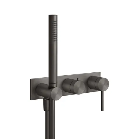 GESSI 316 Встраиваемый смеситель для ванны, автомат переключатель ванна-душ, держатель неподвижный (внешняя часть), цвет: brushed black metal pvd