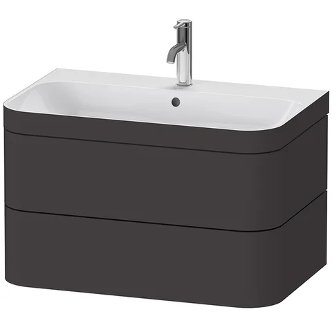 DURAVIT HAPPY D.2 PLUS Комплект мебели 775х490х468мм, 2 ящ, с 1 отв, в компл.с сиф и донным клап, раковина bi-color, цвет Графит супермат (ЦЕНА с СКЛ)