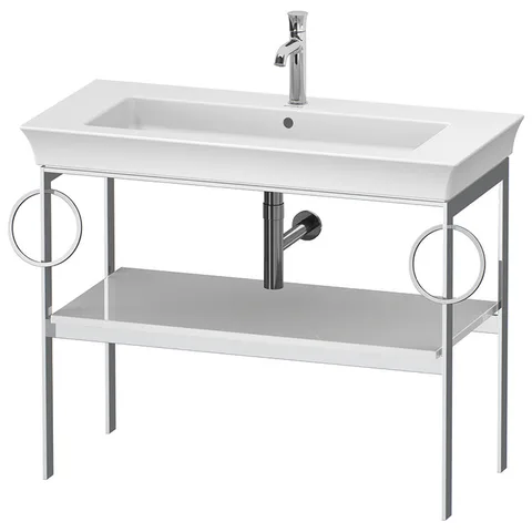 Duravit White Tulip Металлическая консоль, 760x984x450 мм, напольная, 1 дерев.полка, 2 п/держ., цвет: белый высокоглянцевый