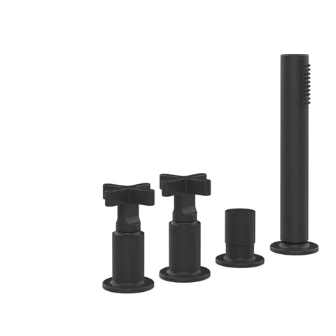 GESSI INCISO Смеситель для ванны на 4 отверстия для наполнения через слив-перелив, переключатель, с ручным душем, цвет: Black XL