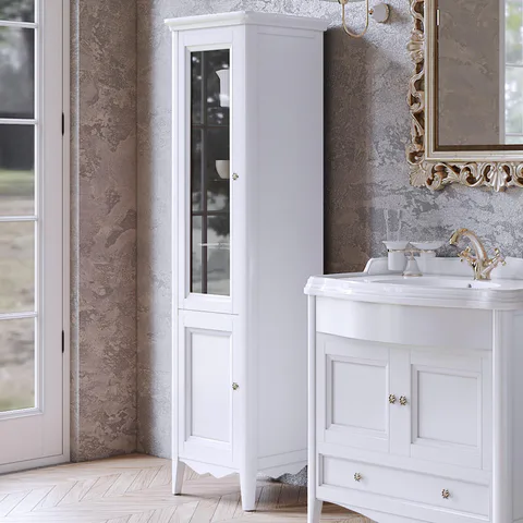 TW Veronica, Колонна 50.2/45*40/37.4*h172см, 2 распашные дверки, доводчики Blum (петли слева-SX), цвет: bianco, ручки: Riflesso бронза