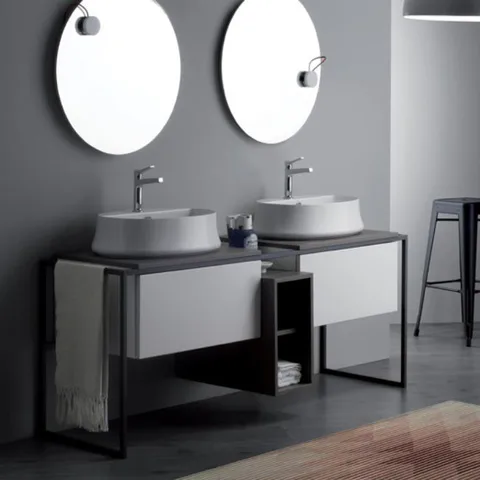 Simas Frame Металл. структура 181x57xh72 см с ящиком с мех. откр.push pull и с открытым элементом. Сифон и монт.набор включены. серый ясень