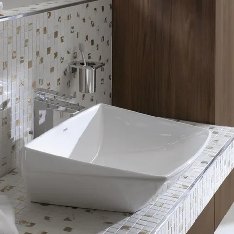 TOTO Jewelhex Раковина 607x483x211(160)мм, накладная, без отв.под смес., без перелива, без д/кDH446VE, с накладкой хром, CeFiONte, цвет:белый