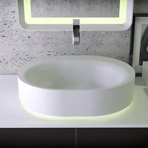 KNIEF Moon раковина накладная  55х45хh16 см, без отв под смеситель,мс LED подсветкой, цвет белый матовый