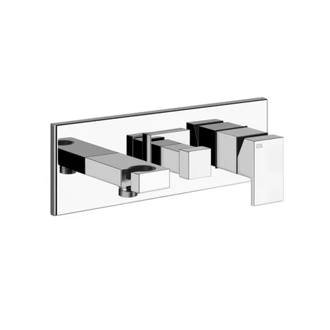 Gessi Rettangolo Встраиваемый смеситель с изливом, подводом воды, держателем лейки и переключателем PULL(внешние части), цвет: хром