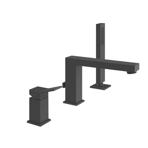 Gessi Rettangolo K Смеситель для ванны на 3 отверстия, с встроенным в излив переключателем и ручным душем, цвет: черный