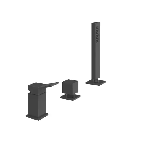 Gessi Rettangolo K Смеситель для ванны на 3 отверстия, с переключателем и ручным душем, без излива, цвет: черный