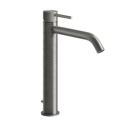 GESSI 316 Смеситель для раковины на 1 отверстие, высокий, h=305мм, с донным клапаном, излив 156мм, цвет: steel brushed