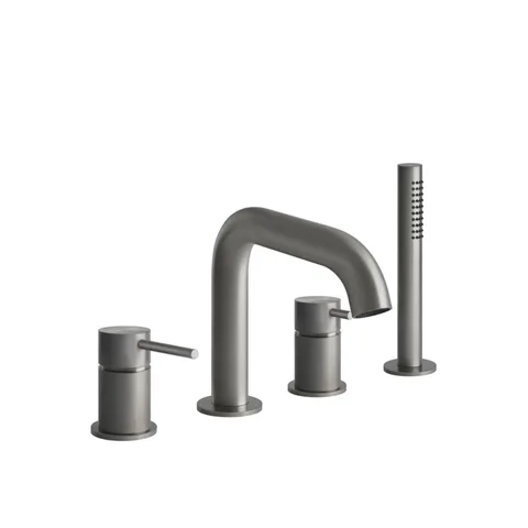 GESSI 316 Смеситель для ванны на 4 отверстия, с переключателем, изливом и шлангом 1,50 м, цвет: steel brushed