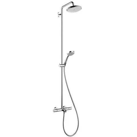 HG Croma Душевая система Showerpipe: верхний душ 220 1jet, ручной душ, термостат для ванны  излив 186мм, цвет: хром (Цена по акции со склада Эко-Душ)