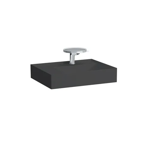 Laufen Kartell Раковина 600х460х120мм без перелива, с 1 отв. под смеситель, со скр сливом, полка слева, цвет: черный глянцевый