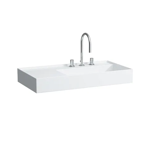 Laufen Kartell Раковина 900х460х120мм без перелива, с 3 отв. под смеситель, со скр сливом, полка слева, с покр. LLC, цвет: белый