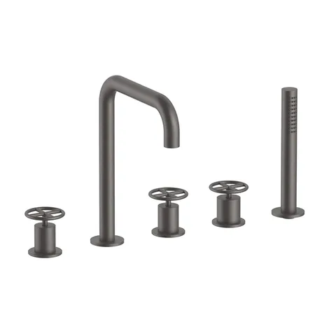 Fantini Fontane Bianche Смеситель на борт ванны, 5 отв., излив 182мм, с ручн душем, цвет: Matt Gun Metal PVD