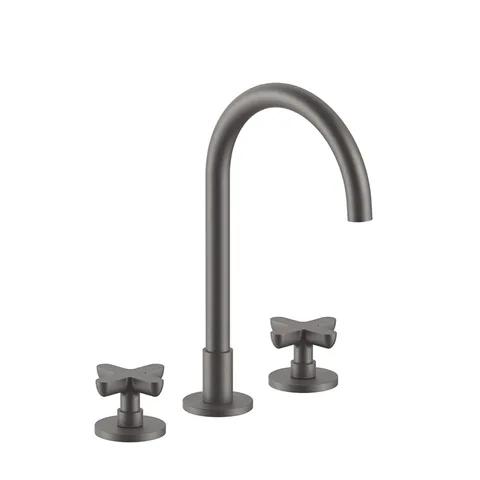 Fantini Icona Classic Смеситель для раковины, 3 отв., с нажимн. донным клапаном, излив 160мм, цвет: матовая оружейная сталь
