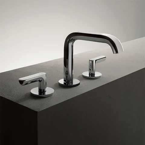 Fantini Icona Deco Смеситель для раковины, 3 отв., с нажимн. донным клапаном, излив 145мм, цвет: хром