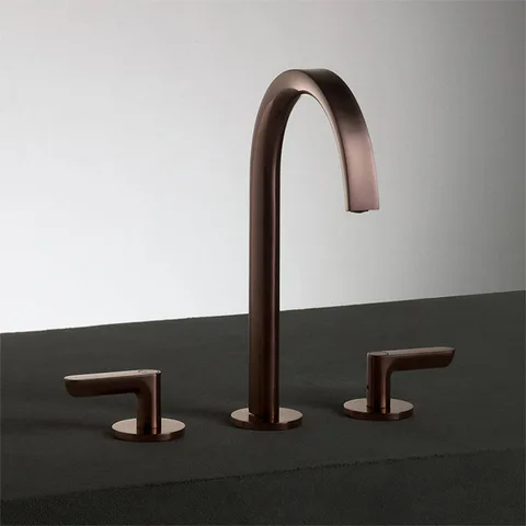 Fantini Icona Deco Смеситель для раковины, 3 отв., с нажимн. донным клапаном, излив 160мм, цвет: матовая медь