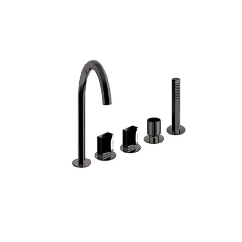 Fantini Venezia Смеситель на борт ванны, 5 отв., с ручн душем, излив 175мм, цвет: Matt Gun Metal PVD
