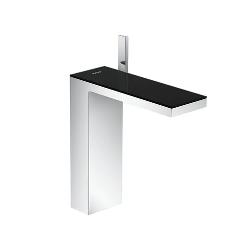 AX MyEdition Смеситель для раковины 230, на 1 отв., излив 245мм, со сливным гарнитуром, цвет: хром/черное стекло