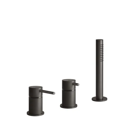GESSI 316 Смеситель для ванны на 3 отверстия наполнение через слив-перелив с переключателем, убирающаяся душевая лейка, цвет: brushed black metal pvd