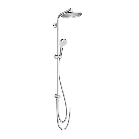 HG Crometta S Душевая система Showerpipe: верх.душ 240 1jet, ручн.душ, шланг, EcoSmart, цвет: белый/хром