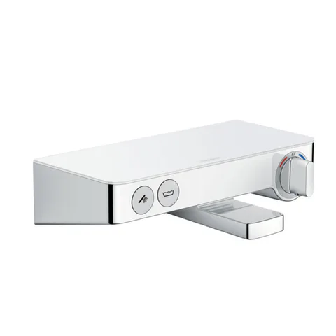 HG Ecostat Select Термостат настенный для ванны на 2 источника, с изливом 192мм, с полочкой из безопасного стекла, цвет белый/хром