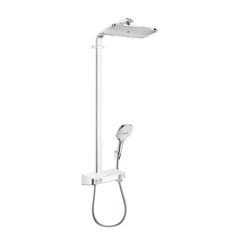 HG Raindance E Душевая система Showerpipe: верх.душ 360х190мм 1jet, ручн.душ, шланг, термостат для душа, цвет: белый/хром