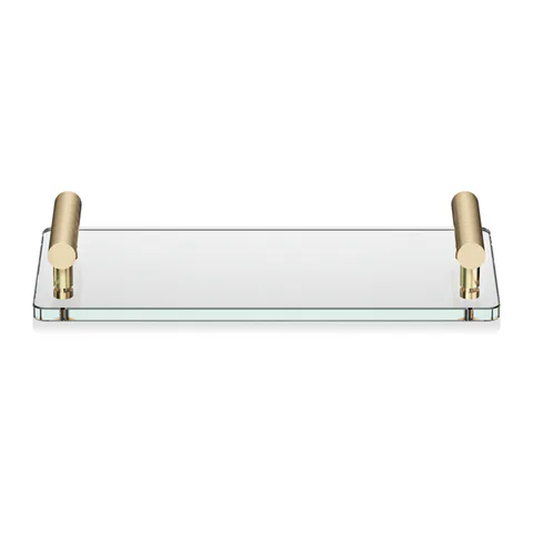 Decor Walther Club Tab Поднос с ручками, стеклянный, цвет: золото матовое / прозрачное стекло