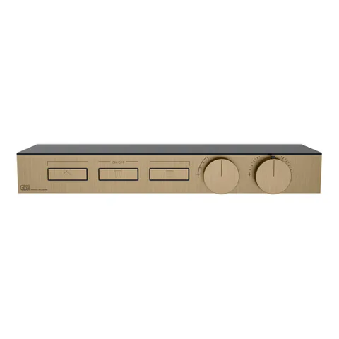 Gessi Hi-Fi Термостат для душа, с вкл. до 3 источников одновременно (внешняя часть), с полкой из черного мат. стекла, цвет: warm bronze brushed pvd