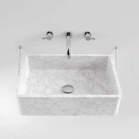 Agape Carrara Раковина подвесная 63х40х16 см, прямоугольная с доп. креплением, без отв., мрамор Carrara, цвет: белый