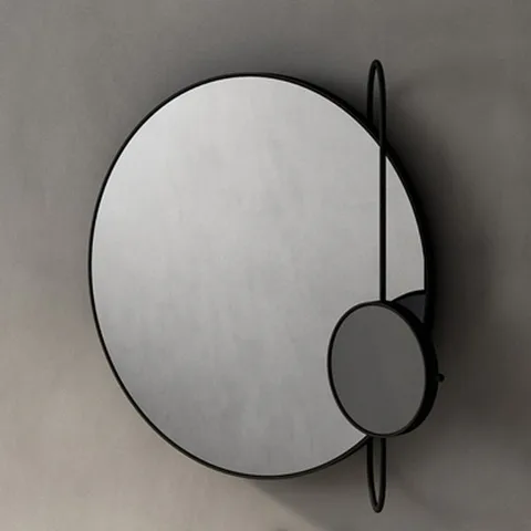 Agape Revolving Moon Зеркало круглое d70 см, + косметическое зеркало d20 см на раме, цвет: черный матовый