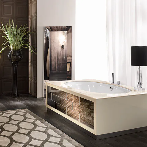 VITAGE milldue edition Ritz Основание для отдельностоящей ванны 2090х1250х615 мм., цоколь сталь, рама глянц лак Mandorla, отделка стекло Golden crash