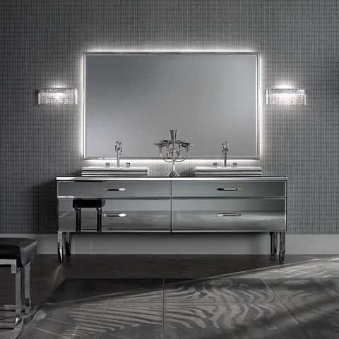 VITAGE milldue edition Hilton Тумба под две раковины 2168х549х770мм, с бок стенками, 4 ящика с ручками, 4 ножки, фурнитура сталь, отделка зеркало Fum&egrave;