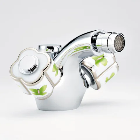 THG CAPUCINE VERT DECOR PLATINE Смеситель для биде на 1 отверстие, с донным клапаном, декор платина/зеленый, цвет хром