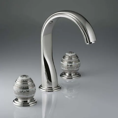 THG MARQUISE BLANC DECOR PLATINE Смеситель для раковины на 3 отверстия, с донным клапаном, ручки белые, декор платина, цвет хром