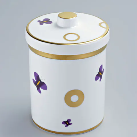 THG CAPUCINE MAUVE DECOR OR Банка керамическая с крышкой, настольная, декор золото/лиловый, цвет белый
