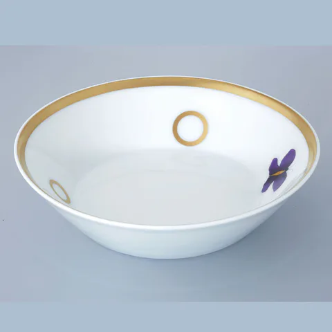 THG CAPUCINE MAUVE DECOR OR Блюдо керамическое &oslash;130 мм., настольное, декор золото/лиловый, цвет белый