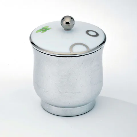 THG CAPUCINE VERT DECOR PLATINE Китайская лакированная коробка с белой керамической крышкой &Oslash;94 мм., small size, декор платина/зеленый, цвет платина