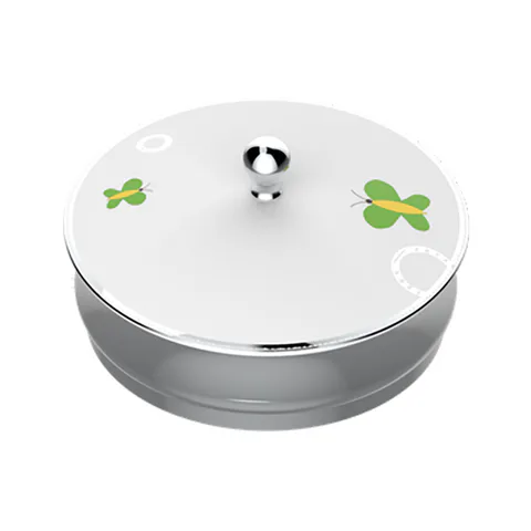 THG CAPUCINE VERT DECOR PLATINE Китайская лакированная коробка с белой керамической крышкой &Oslash;180 мм., big size, декор платина/зеленый, цвет платина