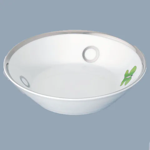 THG CAPUCINE VERT DECOR PLATINE Блюдо керамическое &oslash;130 мм., настольное, декор платина/зеленый, цвет белый