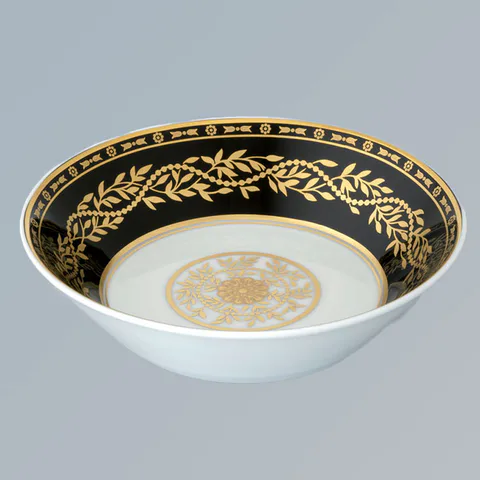 THG MARQUISE NOIR DECOR OR Блюдо керамическое &oslash;130 мм., настольное, декор черный/золото, цвет белый