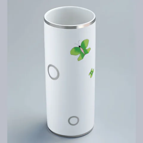 THG CAPUCINE VERT DECOR PLATINE Ваза керамическая, настольная, декор платина/зеленый, цвет белый