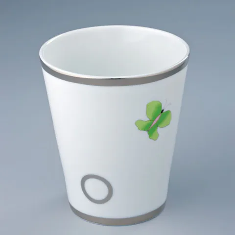 THG CAPUCINE VERT DECOR PLATINE Чашка керамическая, настольная, декор платина/зеленый, цвет белый