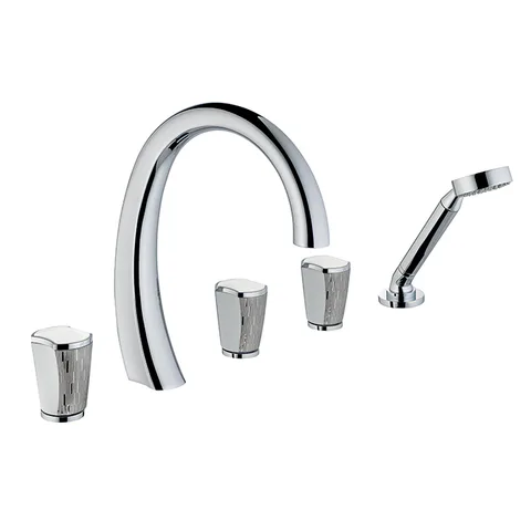 THG PORCELAIN BLANCHE DECOR PLATINE Смеситель на борт ванны на 5 отверстий, с прогрессивным смесителем для ручного душа, ручной душ, цвет хром
