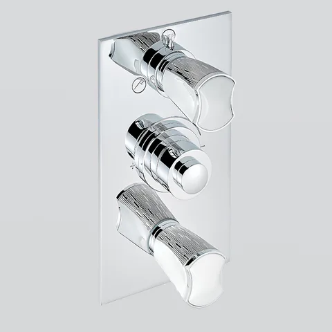 THG PORCELAIN BLANCHE DECOR PLATINE Смеситель для душа встраиваемый, термостатический, с запорным вент и переключ на 2 потока, внешн часть, цвет хром
